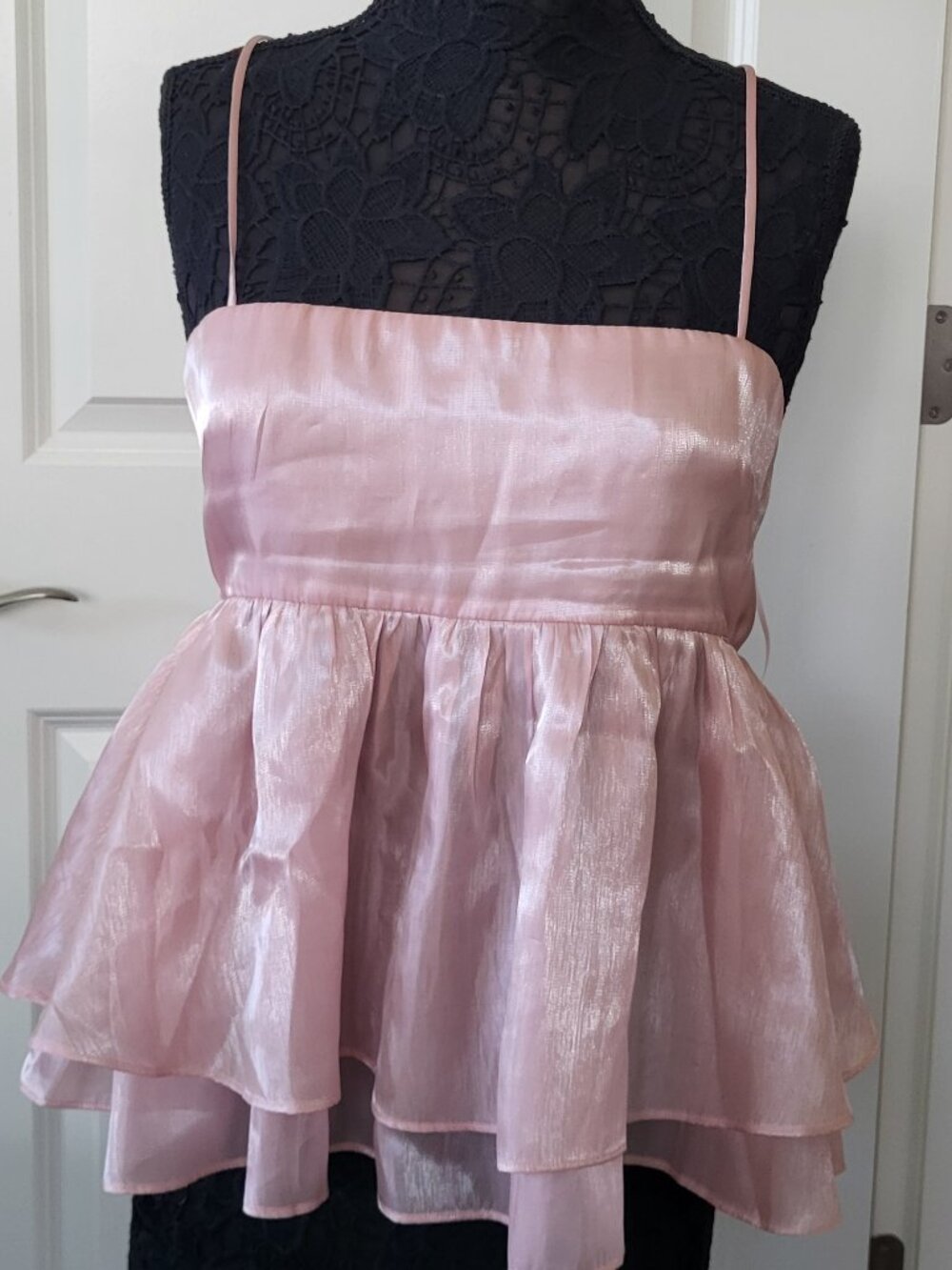 Cotton Candy LA Organza Baby Doll Tiered Spaghetti Strap Camisole Top Size Large